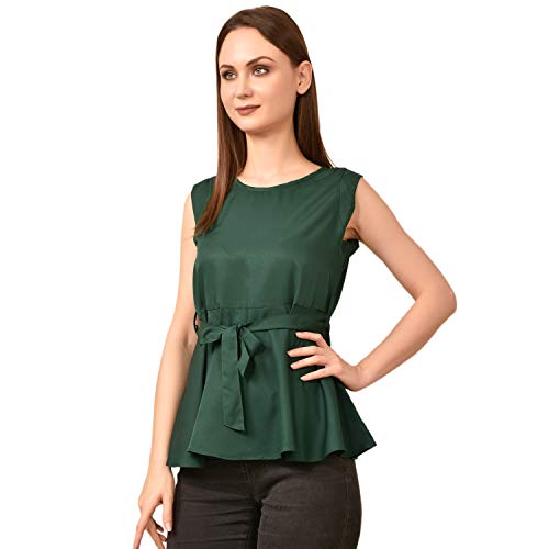 Image of Women's Sleeveless Peplum Top with Waist Tie Belt
