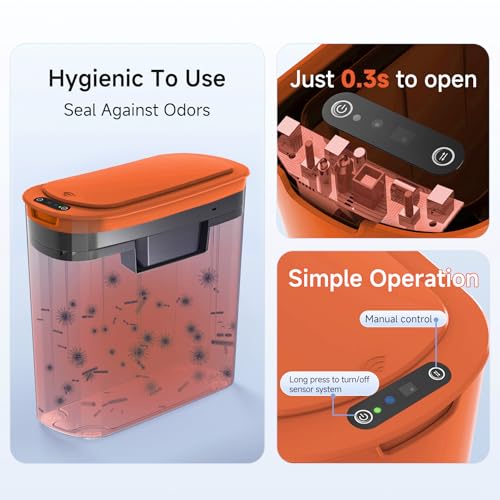 Image of TIPGO 5 Gallon Motion Senor Bathroom Trash Can with Lid, Automatic Garbage Can Touchless, Smart Plastic Waste Basket for Narrow Spaces, Bathroom, Office, Bedroom, Living Room (Orange)