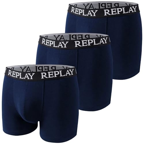 Boxer Hombre REPLAY I101102 Algodón Básico Marino Talla L Pack de 3