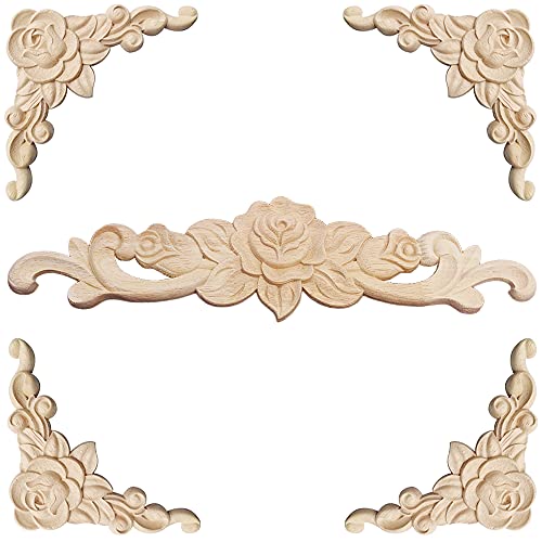 Gativs Molduras Decorativas para Muebles 5 Piezas Apliques de Madera Tallada Esquina Decorativa Calcomanias para Decoración del Hogar