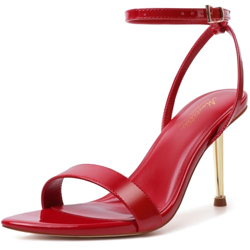 Image of Mostrin Strappy Heels for Women Ankle Strap Heels Women's Heeled Sandals for Party Prom Wedding