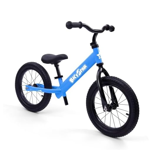 Bicystar 14 Inch Balance Bike for Kids 3-6 Year Old, No Pedals, Air Rubber Tires, Adjustable Height, Pedalless Bicycle for Boys, Girls, Blue