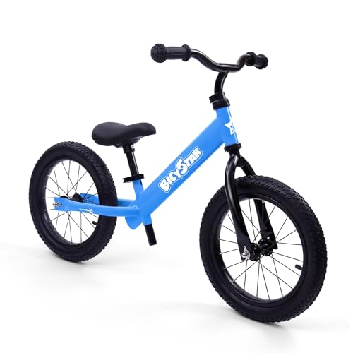 Image of bicystar 14 Inch Balance Bike for Kids 3-5, Air Rubber Tires, Blue