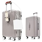 [BTM] スーツケース キャリーケース キャリーバッグ 小型 USBポートスマホスタンド 軽量 2泊3日 かわいい sサイズ suitcase 360度回転 静音ダブルキャスター ストッパー付き TSAローク搭載 おしゃれ 旅行 ビジネス 出張(S,ブラウン)