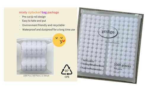 Image of 1000 Pcs(500 Pairs) 0.59inch Diameter Strong Sticky Round Nylon Dots, Hook and Loop Circle Dots with Adhesive, for Arts and Crafts Classroom Decor, Office, Home Organization (Pack of 3)