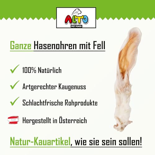 ALTO - Premium Hasenohren mit Fell für Hunde - 850g Ganze Kaninchenohren mit Fell für Hunde - Qualität aus Österreich - 100% Natürliches Hundeleckerli, Welpen Leckerlies