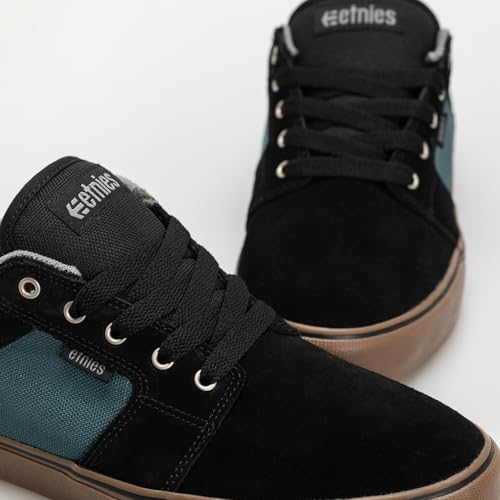 Image of Etnies Barge LS - Classic Skate Look, Slim Vulcanized Silhoutte, Hefty Armored Collar, Reinforced Vulc - Black /Teal - 9.5