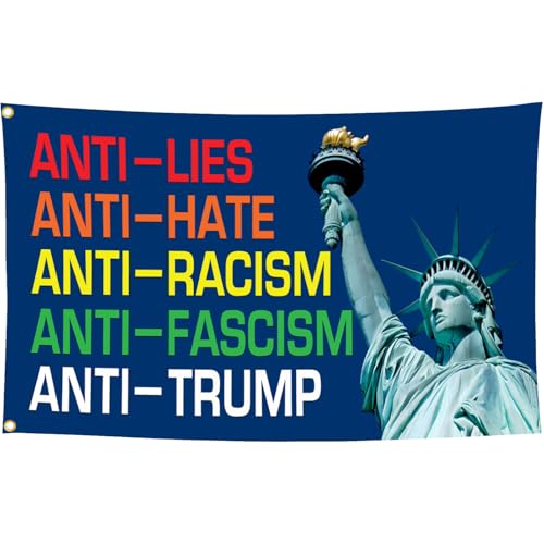 Kmxzint Anti Trump Fascism Racism Hate Lies Flag 3x5 Outdoor Pride Ally Equality Peace Flags for Outside Political Protest Signs House Decorations Banner
