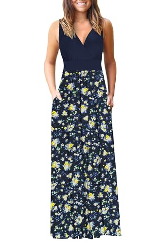 Image of AUSELILY Maxi Dresses for Women Summer Casual Sleeveless V Neck Wrap Dress | Sleeveless Long maxi dress with wrap V neck & side pockets, for formal cocktail, beach & casual daily wear