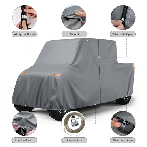 Image of Waterproof UTV Cover Compatible with Polaris Ranger 4 Seaters, 6 Layers All Weather Cover with Air Vents, Door Zipper and Windproof Buckles and Bands for Rain Snow Dust Protection