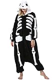 ULEEMARK Damen Jumpsuit Onesie Tier Fasching Halloween Kostüm Lounge Sleepsuit Herren Cosplay Overall Pyjama Schlafanzug Erwachsene Unisex Skelett for M