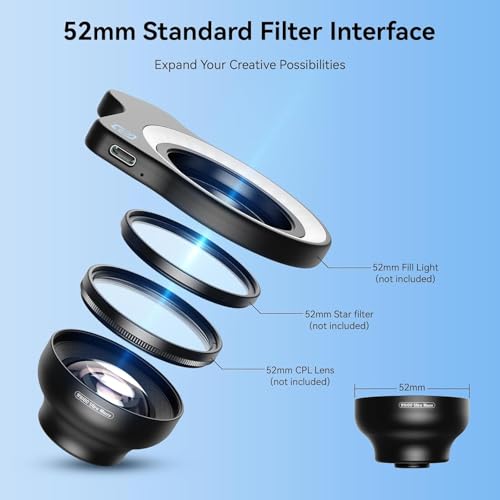 Upgraded Professional Macro Lens for Smartphone, HB100U Macro Photography Lens for iPhone, Aluminum Phone Camera Lens Kit with Universal Clip. Phone Lens Attachment Fit for iPhone, Android Phone.