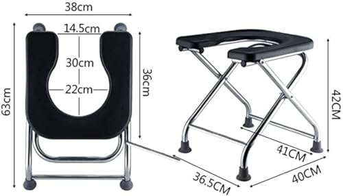 Image of Foldable Stainless Steel Shower Commode Chair with Sturdy & Robust Constructed Stainless Steel Frame Comfortable For Elderly Pregnant Women (Black)