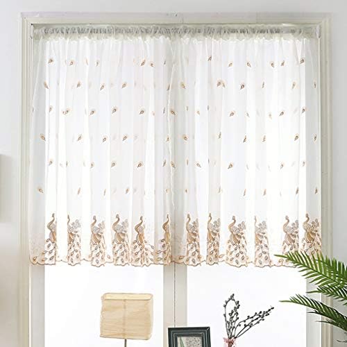 Fish Short Window Sheer Curtains Valance Living Room Curtain Feather Embroidered Voile Rod Pocket Curtain Drapes for Dining Room