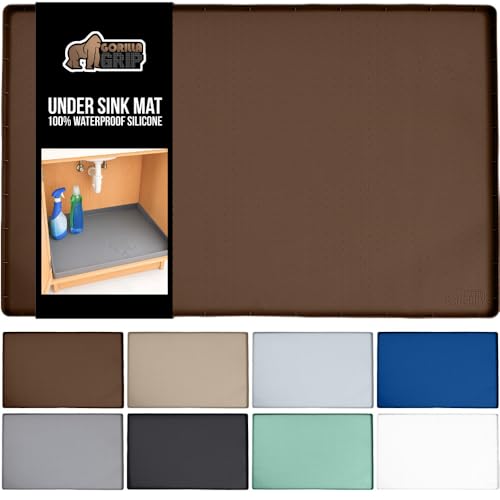 Image of GORILLA GRIP Waterproof Silicone Under Sink Mat with Raised Lip for Kitchen and Bathroom, 46 x 22 in, Cabinet Shelf Liner Stay in Place Mats Dishwasher Safe Drawer Liner, Organizer Tray, Coffee