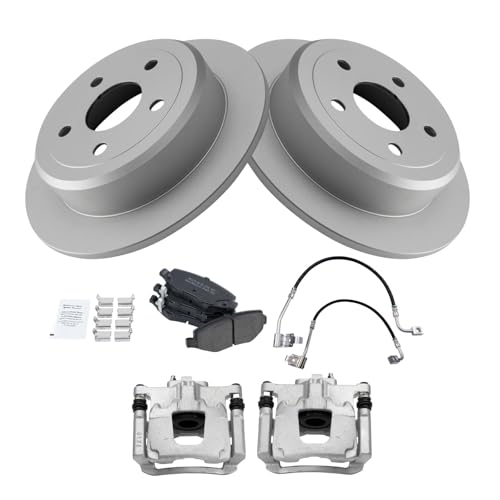 Image of TRQ Rear Brake Pad & Rotor Kit Semi-Metallic Premium G-Coated Compatible with 2007-2013 Jeep Wrangler