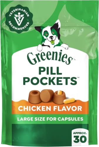 Image of Greenies Pill Pockets for Dogs Large Size, Soft Dog Treats, Chicken Flavor, 7.9 oz. Pouch (30 Treats) (Pack of 6)