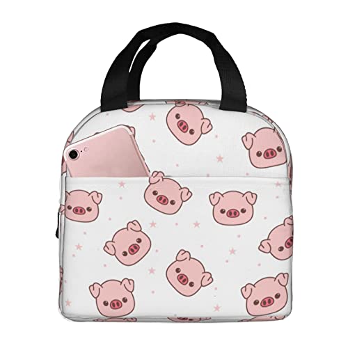 Linda Cara De Cerdo Y Estrellas Bolsa Almuerzo Impermeable Bolsa Porta Alimentos Aislante Bolsas Nevera Para Trabajo Hombre Mujer 22X20X13Cm