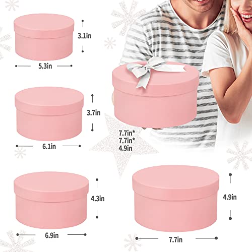 Round Gift Box Pink Gift Boxes With Lids For Presents 4 Packs Luxury Nesting Gift Boxes Small With 17Ft Ribbon For Bridesmaid Valentines Mother's Day Graduation #TOP4