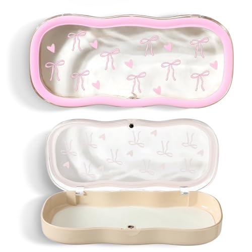 Image of Beeveer Bow Glasses Case Hard Shell Coquette Pink Bow Clear Eyeglass Case Cute Holder for Sunglasses and Reading Glasses Coquette Gifts for Women Men Girls