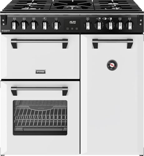 Stoves Richmond DX 90DF 90cm Wide Dual Fuel Range Cooker with Gas Hob - Elegant Ice White - Energy Rated A