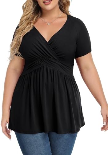 TIANZHU Blusa feminina plus size elegante túnica manga curta gola...