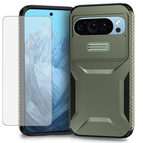 Coque Pixel 9 Pro antichoc avec cache caméra coulissant vert