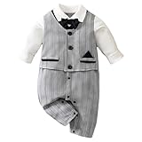 Choomomo Traje de caballero de una pieza para bebé y niño, ropa de esmoquin, traje de caballero, traje festivo, traje de bautizo, traje de boda, gris, 50-56