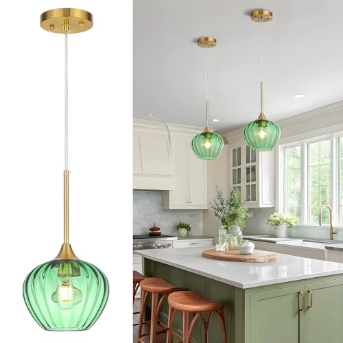 Save 50% on Green Glass Pendant Light - 7 Inch Modern Gold - Image 2