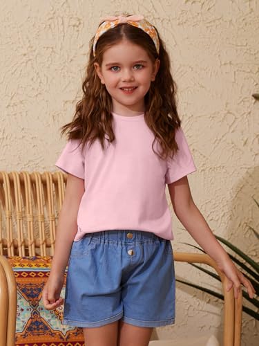 Image of ZDC Girls' Short Sleeve Shirts Kids Crewneck T-Shirts Summer Tops Basic Tees 5-14 Years