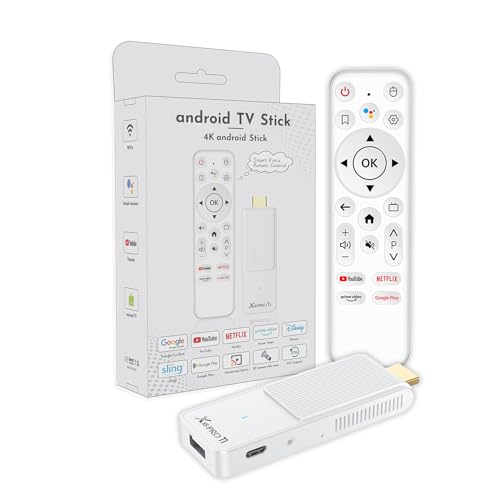 GREVA Android TV Stick 4K Ultra HD Streaming Appareils 2026 Dernier Android 14.0 TV Stick Box 2Go 16Go HDR/AV1/2.4G/5G WiFi/BT 5.0 Smart Streaming Media Player avec Assistant Commande Vocale Blanc
