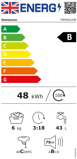 Statesman FWM2610W Freestanding Washing Machine 1000rpm, 6kg Load Capacity, 15 Wash Programmes, Delay Timer, Eco Wash, Mixed fabric Wash, Child lock, White, Energy Rating B - Image 5