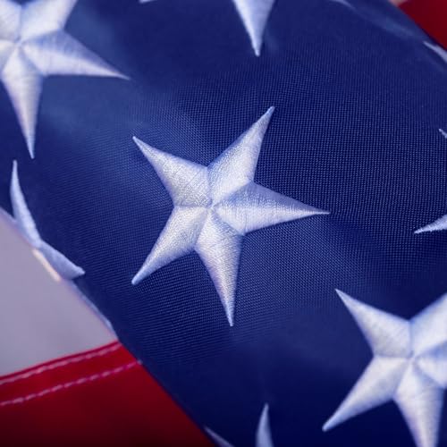 American Flag 5x8 ft Long Lasting US Flag Heavy Duty Polyester Embroidered Stars Sewn Stripes Brass Grommets UV Protection Perfect for Outdoors! USA Flag