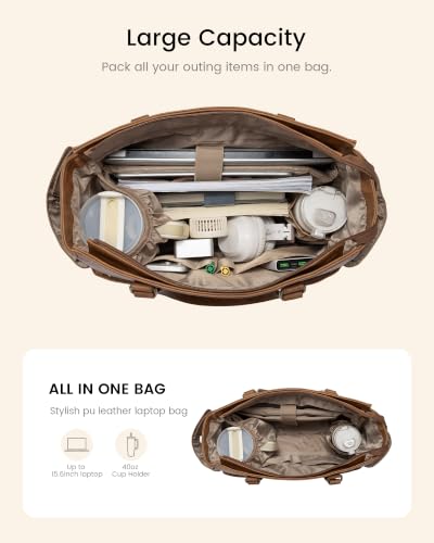 Image of LOVEVOOK Laptop Tote Bag for Women, Vintage Work Teacher Bag with Clutch