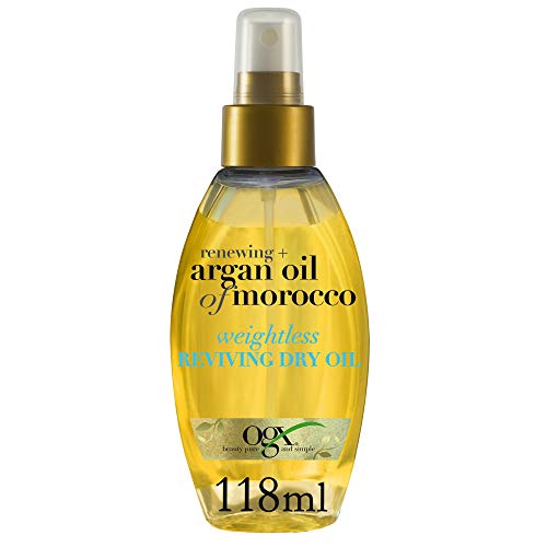 OGX Olio Capelli Renewing + Argan of Marocco Reviving Dry Oil, Olio di Argan per una chioma morbida, setosa e luminosa, Hair oil idratante per capelli secchi, crespi e danneggiati, 118 ml