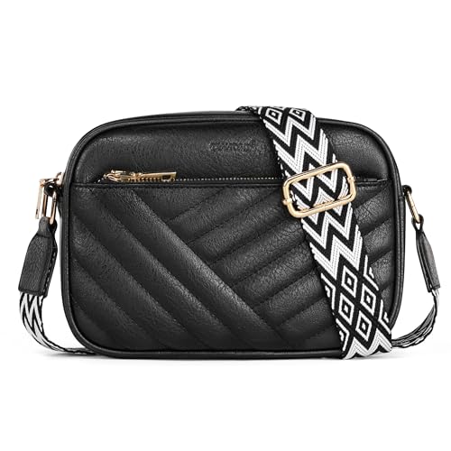 TANTOMI Umhängetasche Damen, Crossbody Bag Damen Klein mit breitem Schultergurt, Moderne Tasche Handtasche Damen für Freizeit, Reisen, Geschäft, Schwarz