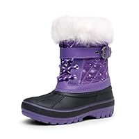 DREAM PAIRS Girls Boys Snow Boots Water-Resistant Outdoor Warm Cozy Anti-Slip Mid Calf Faux Fur Lining Winter Shoes for Little/Big Kids,Size 1 Little Kid,Purple,KRIVER-3