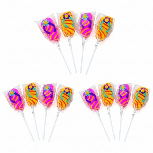 Fun Express Flip Flop Sandals Swirl Lollipops for Kids - Hawaiian Candy Party Favors 12 Pack | Big Lollipops Individually Wrapped in Pineapple & Strawberry Flavors for Beach Party & Pool Party Favors