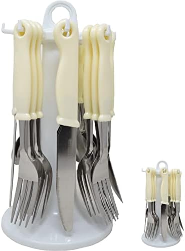 New 24PC Cutlery Dinner Set Rack Metal Forks TEASPOONS Tea Spoons Drainer Stand | Storage Organiser | Durable Long Lasting | Home Kitchen RESTARAUNT (Cream)