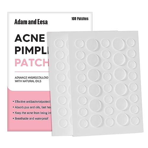 adam & eesa® Acne Patches – (Pack of 108) Dots for Hydrocolloid Spot Treatment - Face & Body Vegan Cruelty Free Skin Care Stickers, Fast-Acting Pimple Patches, Instant Blackhead Removal (8mm & 12mm)