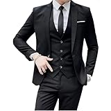 Terno Slim Masculino Kit Completo Executivo - Calça + Blazer + Colete (BR, Numérico, 52, Regular, Regular, Preto)