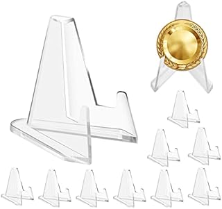 10pcs Acrylic Mini Coin Display Holder Easel Holder, Plastic Easels Plate, Clear Coin Display Stand Holder, Coin Easel Stands for Displaying Coin Medal Card Phone Holders Desktop Book Display