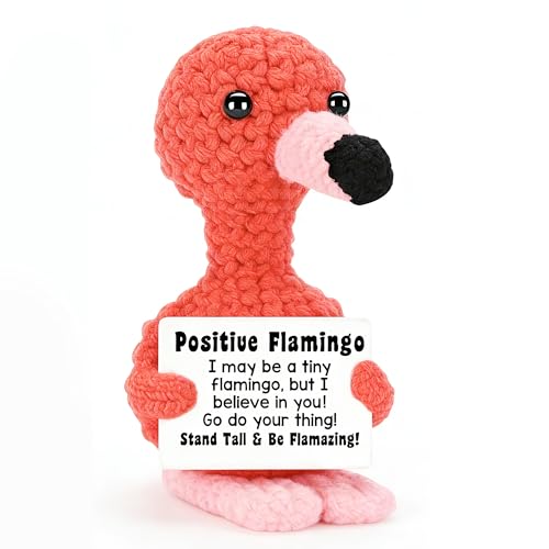 MLZTINGR Lustige Positive Flamingo | Handgefertigter Flamingo Plüschtier | Emotionaler Support Axolotl Plüschtier | Niedliches Häkel-Tier für Schreibtischdekoration