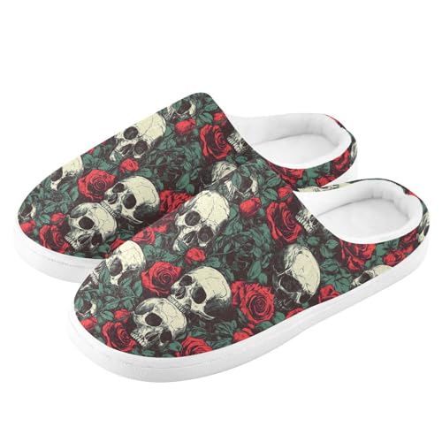 Womens Men's Halloween Skull Gothic Flowers Slippers,Memory Foam Slippers for Home,Bedroom Slippers Fluffy Fuzzy Slippers House Shoes for Women Men 213448174