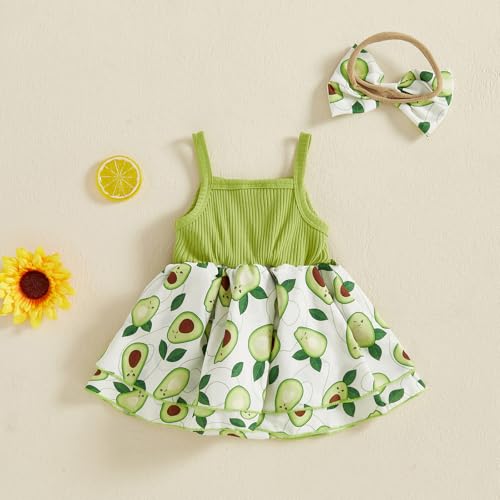 Kayotuas Newborn Baby Girl Summer Clothes Romper Dress Fruit Print Sleeveless Square Neck Bow Jumpsuit Bodysuit with Headband4