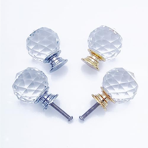 Image of 4pcs Crystal Lamp Finials Cap Knob 1-3 /4 Inches Diamond Knob for Lamp Shade Lamp Decorations Diamond Lamp Shade Finial with Silver Base Lamp Topper Knob Faceted Ball (Gold and Silver)