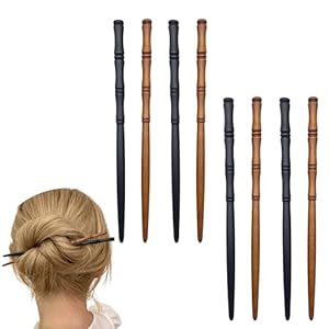 Wooden Hair Sticks 8 Pack, Chinese Hair Pins 18 cm, Natural Wood Hair Sticks Set in Black and Khaki, Classic Hair Accessories for Women and Girls