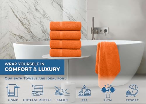 Image of DAN RIVER Bath Towels Set of 4, 27 x 54 Inches, 100% Cotton, Larger & Lighter Weight, Quicker to Dry, Super Soft and Absorbent, Ideal Bathroom Towels Set for Daily Use, Orange