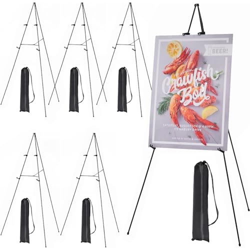 MEEDEN Lot de 6 cavaletes de apresentação artística de 160 cm, cavalete instantâneo de metal com bolsa, cavalete dobrável portátil para pintar sobre tela, painéis de casamento, apresentações