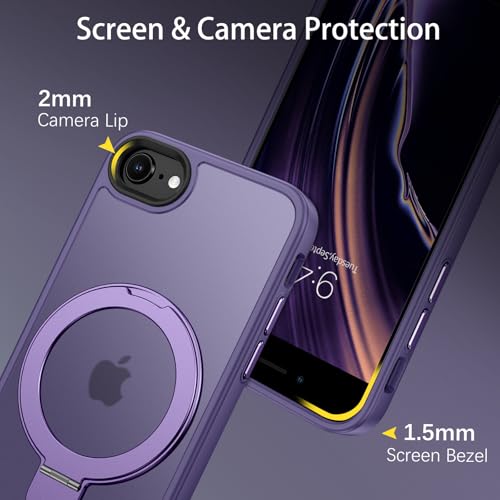Coque Magsafe iPhone SE béquille anneau protection violette mate